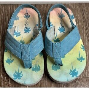Cat & Jack Girls Flip Flop Sandals 9/10 Blue Palm Tree Print